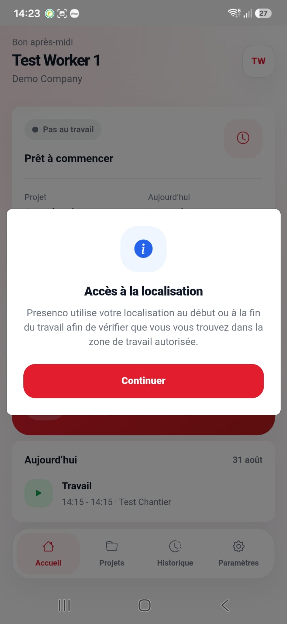 Location access explanation on Android