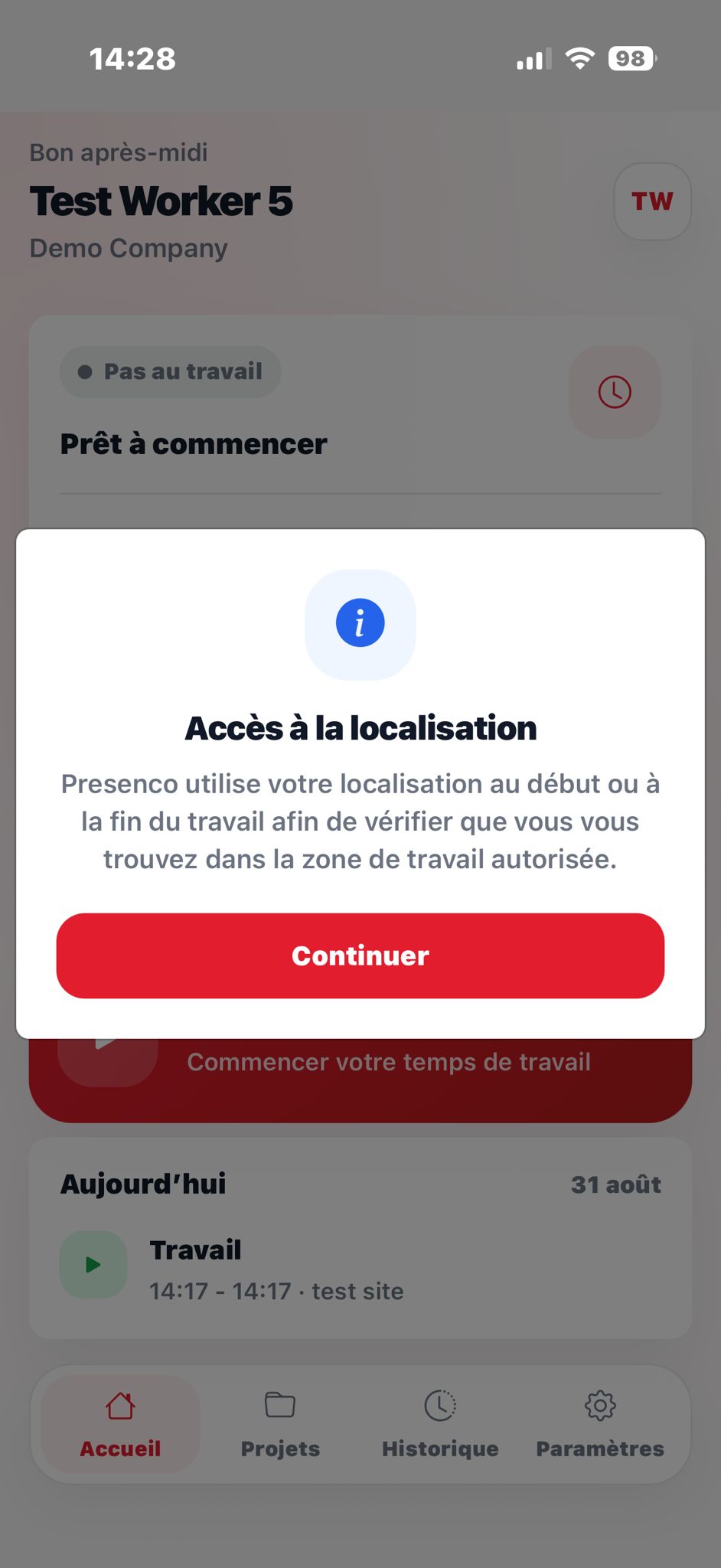 Location access explanation on iPhone