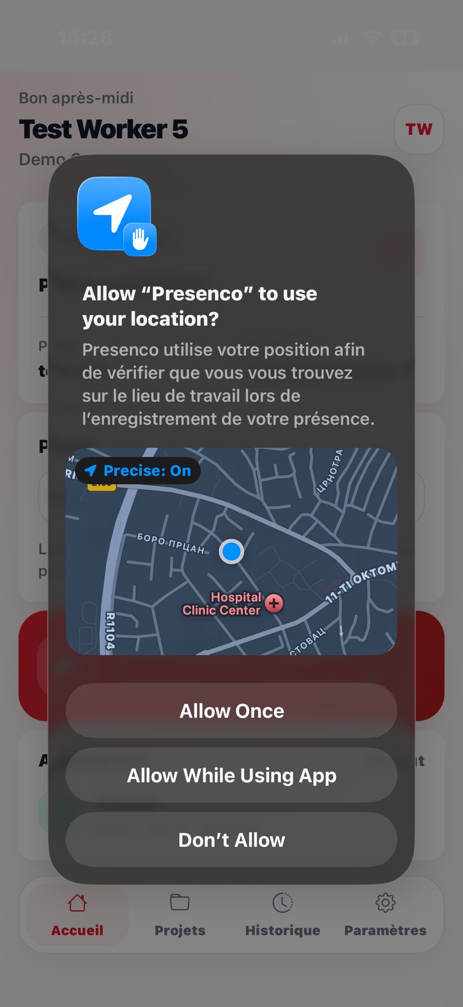 iPhone permission with Precise enabled and Allow While Using App